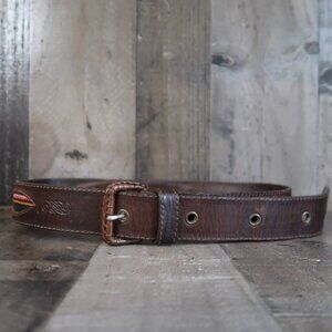 Mens Large Leather Belt Southwest Fabric Cut Out Detail Western